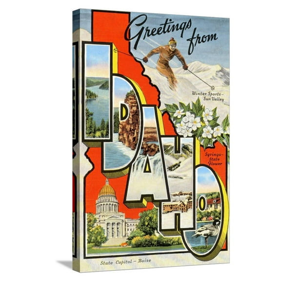 Art.com Greetings from Idaho Stretched Canvas Print Wall Art, 16" x 24"