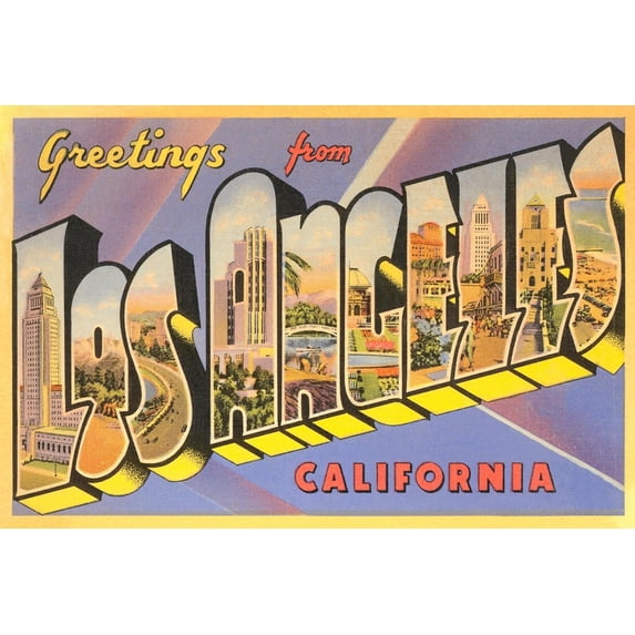 Art.com Greetings from Los Angeles, California Art Print, 36" x 24"
