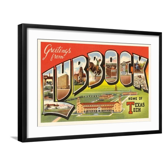 Art.com Greetings from Lubbock, Texas Art Print, Black Frame Wall Art, 29" x 21"