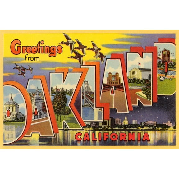 Art.com Greetings from Oakland, California Art Print, 24" x 16"