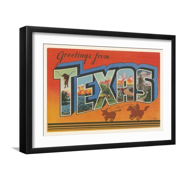Art.com Greetings from Texas v2 Art Print by Wild Apple Portfolio, Black Frame Wall Art, 23" x 17"