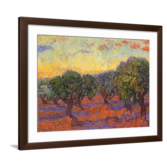 Art.com Grove of Olive Trees, 1889 Giclee Print by Vincent van Gogh, Brown Frame Wall Art, 40" x 32"