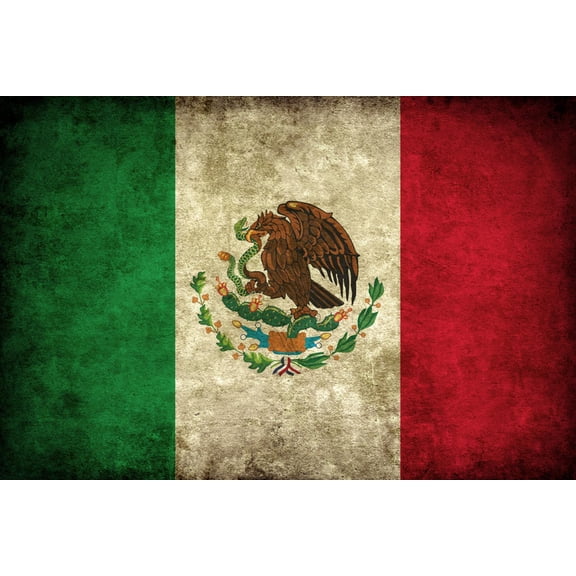 Art.com Grunge Mexican Flag Art Print by Graphic Design Resources, 24" x 16"