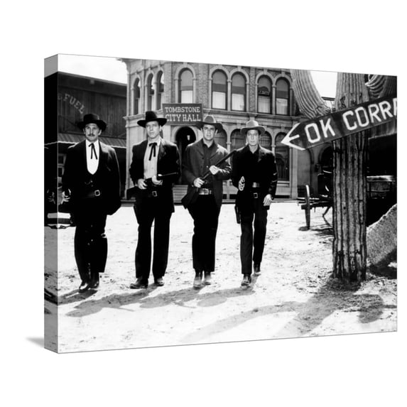 Art.com Gunfight at the O.K. Corral, Kirk Douglas, Burt Lancaster, John Hudson, Deforest Kelley, 1957 Stretched Canvas Print Wall Art, 24" x 18"