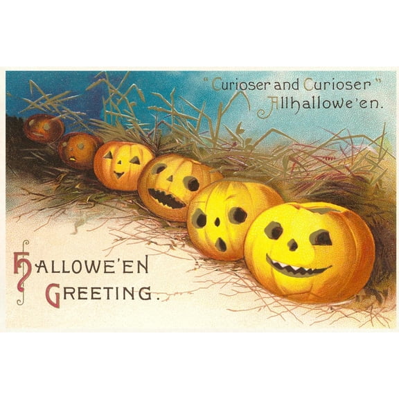 Art.com Halloween, Curiouser and Curiouser, Jack O'Lanterns Art Print, 18" x 12"