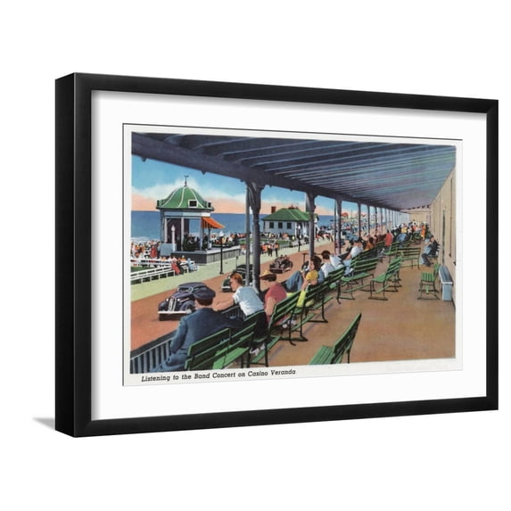 Art.com Hampton Beach, NH, Listening to the Band on the Casino Veranda Scene Art Print by Lantern Press, Black Frame Wall Art, 23" x 17"