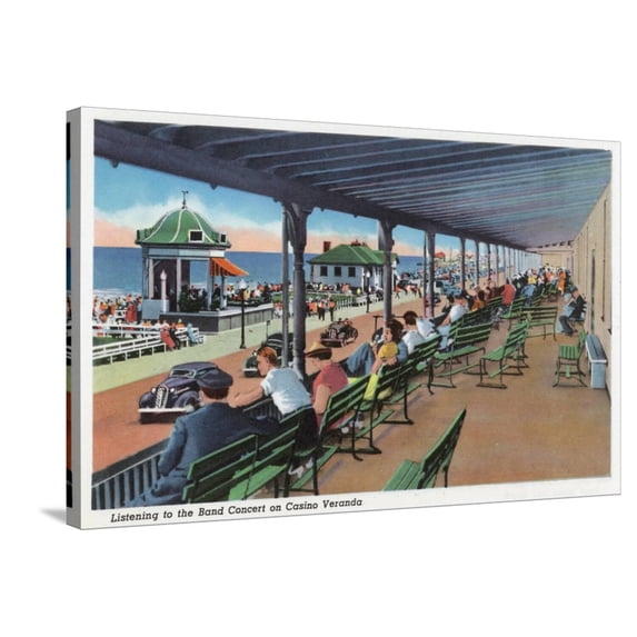 Art.com Hampton Beach, NH, Listening to the Band on the Casino Veranda Scene Stretched Canvas Print Wall Art by Lantern Press, 36" x 24"