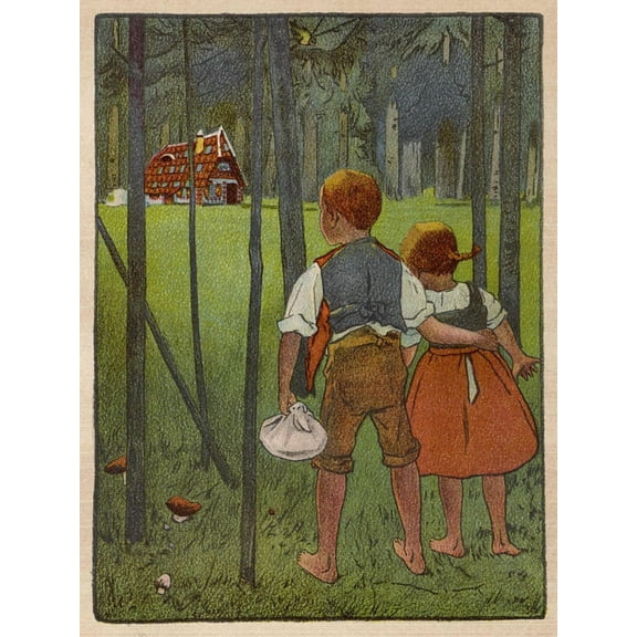 Art.com Hansel and Gretel See a Pretty Cottage in the Distance and Think They Might Shelter There Art Print by Willy Planck, 18" x 24"