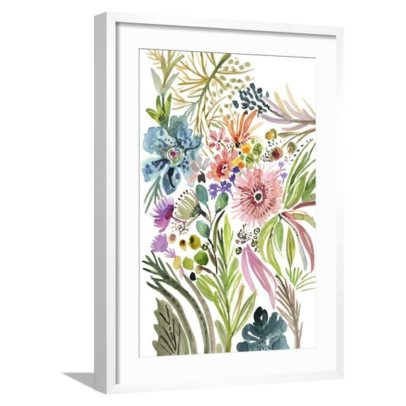 Art.com Happy Flowers I Art Print by Karen Fields, White Frame Wall Art, 21" x 29"
