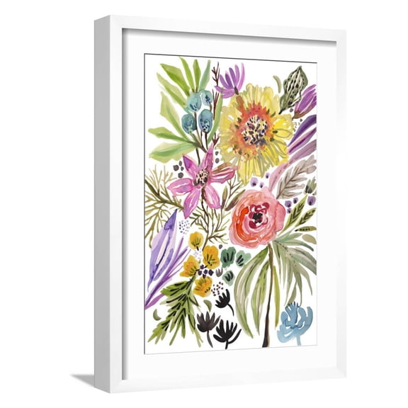 Art.com Happy Flowers II Art Print by Karen Fields, White Frame Wall Art, 17" x 23"