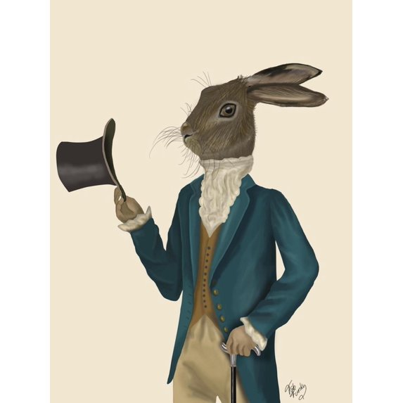 Art.com Hare in Turquoise Coat Art Print by Fab Funky, 18" x 24"