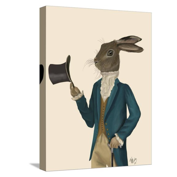 Art.com Hare in Turquoise Coat Stretched Canvas Print Wall Art by Fab Funky, 12" x 16"