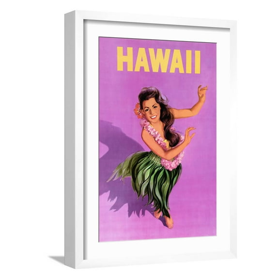 Art.com Hawaiian Hula Girl Vintage Travel Poster Art Print by Piddix, White Frame Wall Art, 17" x 23"