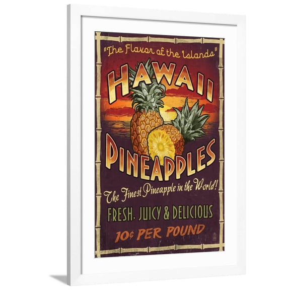 Art.com Hawaiian Pineapple Art Print by Lantern Press, White Frame Wall Art, 32" x 44"