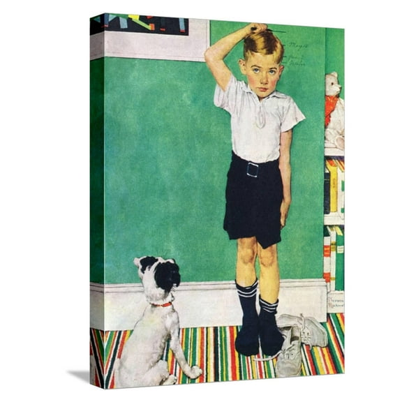 Art.com He’s Going to Be Taller Than Dad (or Boy Measuring Himself on Wall) Stretched Canvas Print Wall Art by Norman Rockwell, 12" x 16"