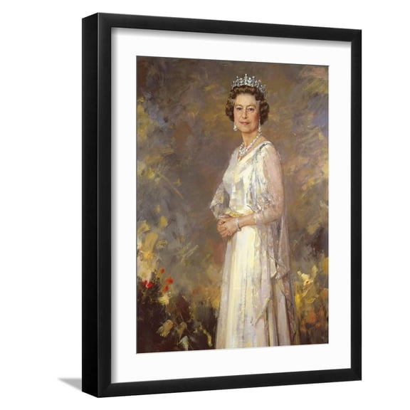 Art.com Her Majesty Queen Elizabeth II Art Print by R. Macarron, Black Frame Wall Art, 17" x 21"
