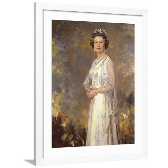 Art.com Her Majesty Queen Elizabeth II Art Print by R. Macarron, White Frame Wall Art, 32" x 40"