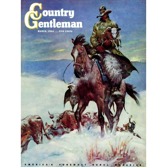 Art.com Herding in Winter Storm, Country Gentleman Cover, March 1, 1944 Giclee Print by Matt Clark, 12" x 16"