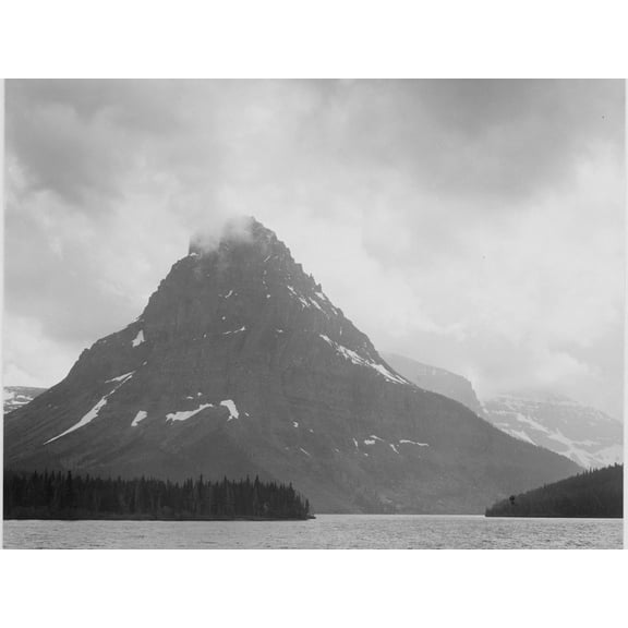 Art.com High Lone Mountain Peak Lake In Foreground Two Medicine Lake. Glacier NP Montana. 1933-1942 Art Print by Ansel Adams, 16" x 12"