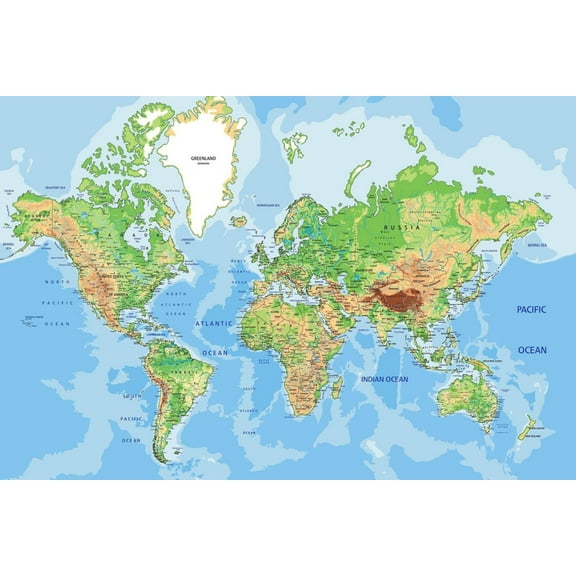 Art.com Highly Detailed Physical World Map with Labeling. Vector Illustration. Art Print by Bardocz Peter, 18" x 12"
