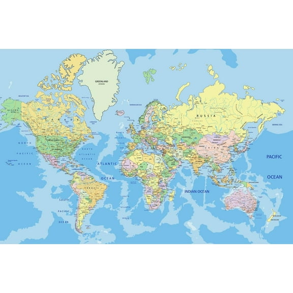 Art.com Highly Detailed Political World Map with Labeling.Vector Illustration. Art Print by Bardocz Peter, 24" x 16"