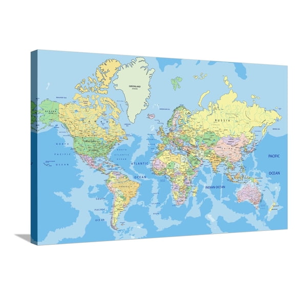 Art.com Highly Detailed Political World Map with Labeling.Vector Illustration. Stretched Canvas Print Wall Art by Bardocz Peter, 36" x 24"