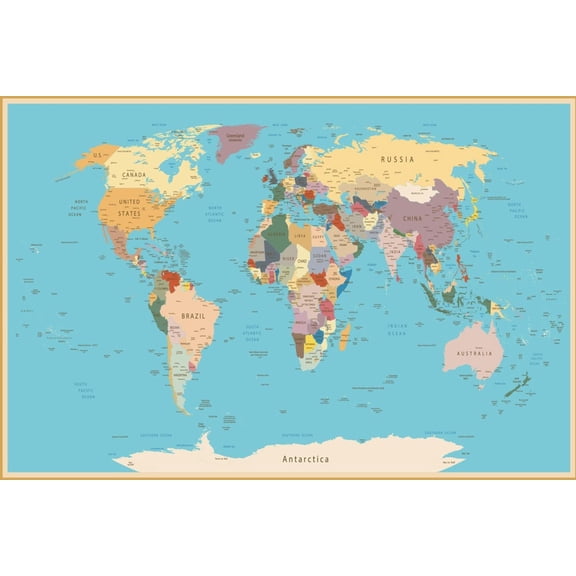 Art.com Highly Detailed World Map with Vintage Color. Art Print by frees, 18" x 12"