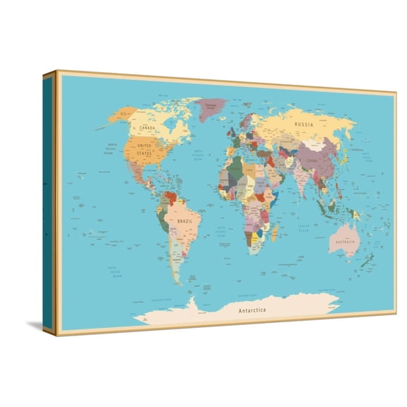 Art.com Highly Detailed World Map with Vintage Color. Stretched Canvas Print Wall Art by frees, 24" x 16"