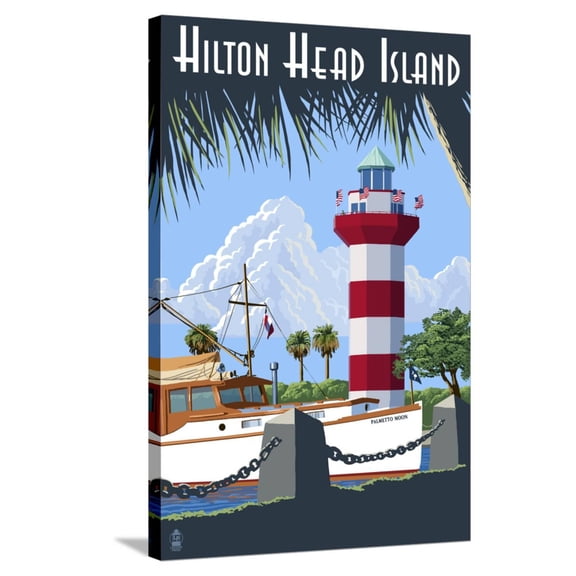 Art.com Hilton Head Island, SC - Harbour Town Lighthouse Stretched Canvas Print Wall Art by Lantern Press, 24" x 36"