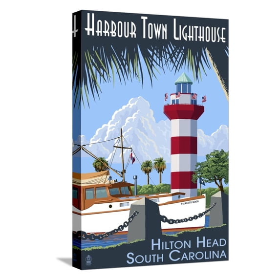 Art.com Hilton Head, South Carolina - Harbour Town Lighthouse Stretched Canvas Print Wall Art by Lantern Press, 12" x 18"