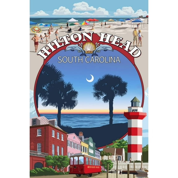 Art.com Hilton Head, South Carolina - Montage Art Print by Lantern Press, 12" x 18"