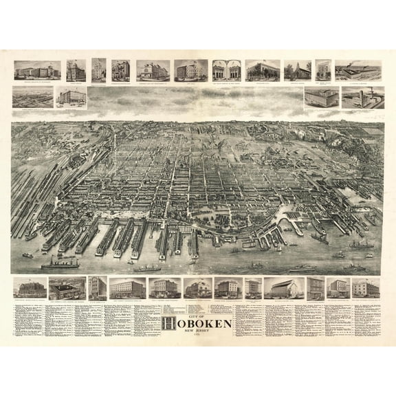 Art.com Hoboken, New Jersey - Panoramic Map Art Print by Lantern Press, 16" x 12"