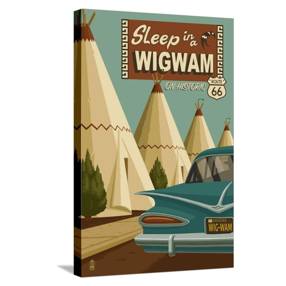 Art.com Holbrook, Arizona - Route 66 - Wigwam Village Motel Stretched Canvas Print Wall Art by Lantern Press, 16" x 24"