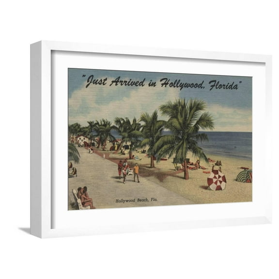 Art.com Hollywood Beach, Florida - View of Beach Art Print by Lantern Press, White Frame Wall Art, 23" x 17"