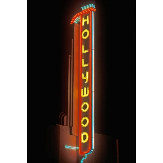 Art.com Hollywood neon sign at the Hollywood Theater in Los Angeles, California Photographic Print, 16" x 24"