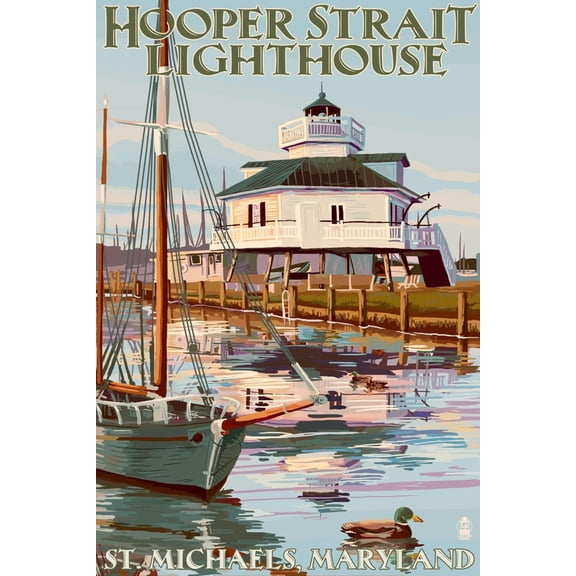 Art.com Hooper Strait Lighthouse - St. Michaels, MD Art Print by Lantern Press, 12" x 18"