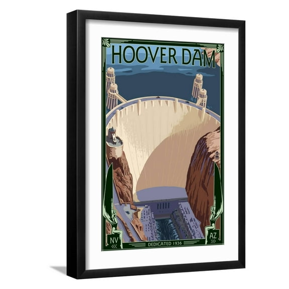 Art.com Hoover Dam Aerial Art Print by Lantern Press, Black Frame Wall Art, 17" x 23"