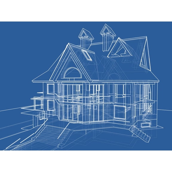 Art.com House Blueprint: Technical Draw Art Print by -Vladimir-, 16" x 12"
