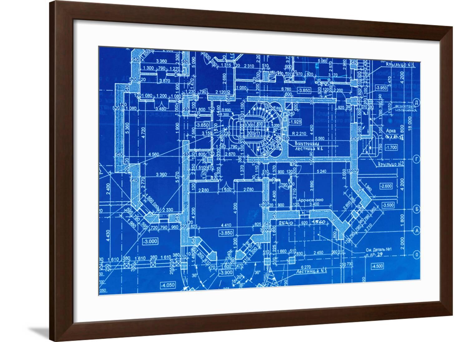 Simple Blueprint Frame Art.com House Plan Blueprints Close Up Art Print by haveseen, Brown ...