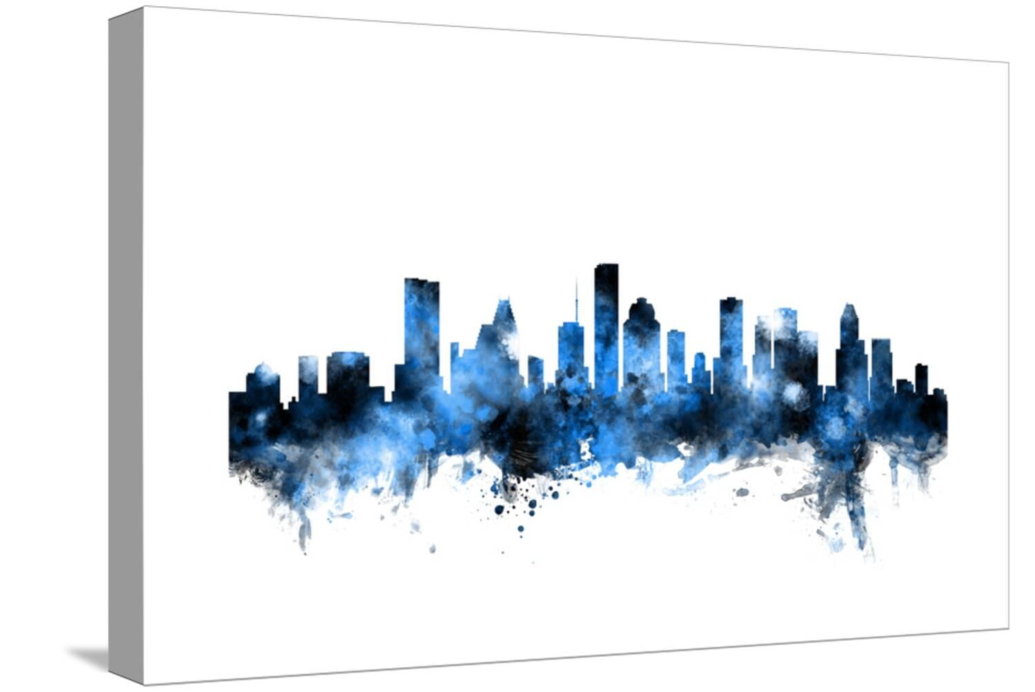 Austin Texas Skyline II Blue Watercolor Canvas Art