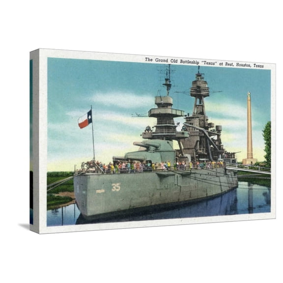 Art.com Houston, Texas - View of the Grand Old Battleship Texas at Rest in Harbor, c.1948 Stretched Canvas Print Wall Art by Lantern Press, 24" x 16"