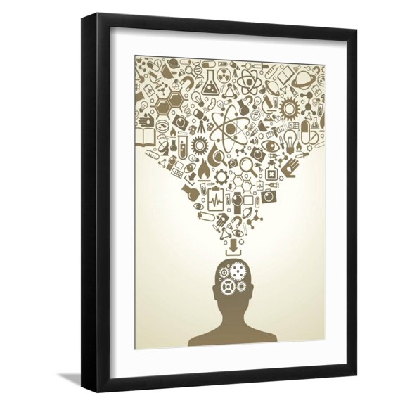 Art.com Human Head And Icons Of Science Art Print by VLADGRIN, Black Frame Wall Art, 17" x 21"