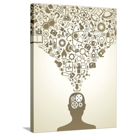Art.com Human Head And Icons Of Science Stretched Canvas Print Wall Art by VLADGRIN, 24" x 32"