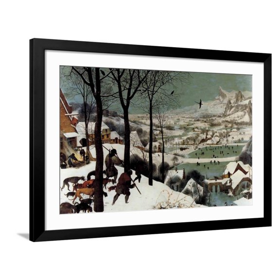 Art.com Hunters in the Snow - Detail Art Print by Pieter Breughel the Elder, Black Frame Wall Art, 44" x 32"