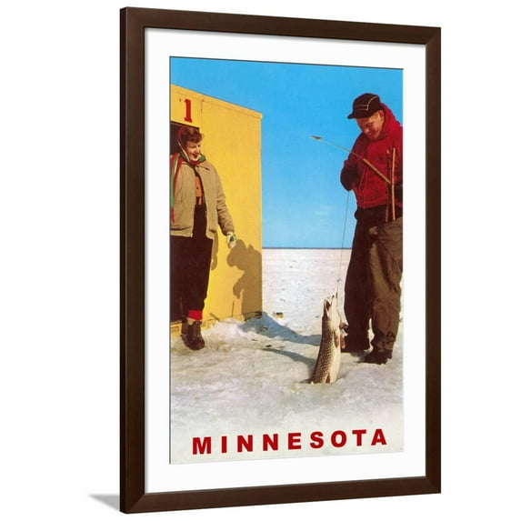 Art.com Ice Fishing Art Print, Brown Frame Wall Art, 32" x 44"