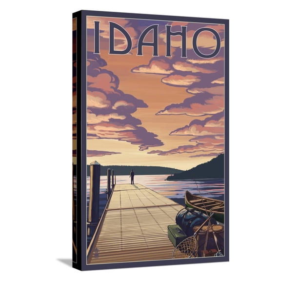 Art.com Idaho - Dock Scene and Lake Stretched Canvas Print Wall Art by Lantern Press, 12" x 18"