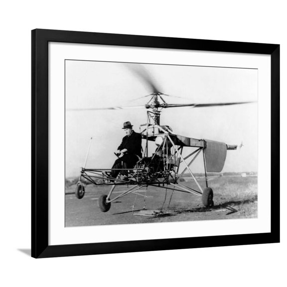 Art.com Igor Sikorsky at the Controls of the VS-300 Helicopter Photo, Black Frame Wall Art, 40" x 32"