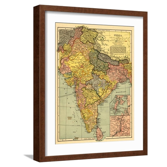 Art.com India - Panoramic Map Art Print by Lantern Press, Brown Frame Wall Art, 17" x 21"