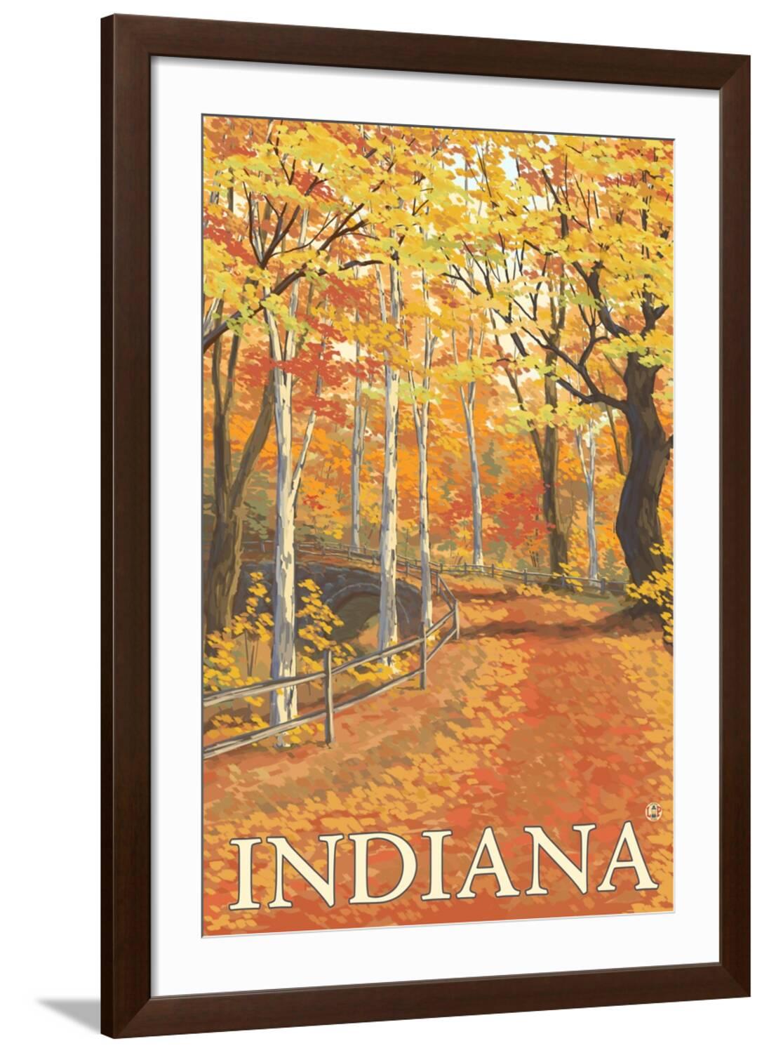 Indiana Fall Colors Art Print by Lantern Press, Brown Frame