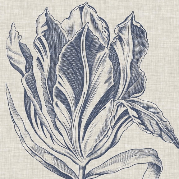 Art.com Indigo Floral on Linen I Art Print by Vision Studio, 16" x 16"